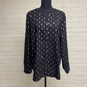 Chico's Black Blouse with Metallic Silver Leaf Pattern